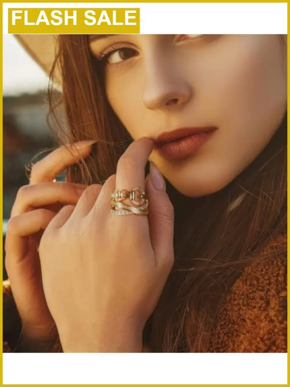 Chunky Gold Plated Crossover Statement Ring Multiple Rows Band